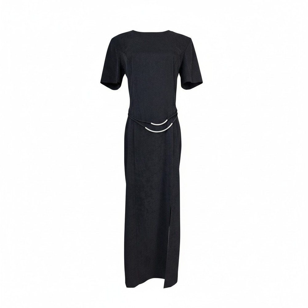 Expressions Maxi Black Dress Vintage 90s Minimalism Faux Suede Quiet Luxury Alt